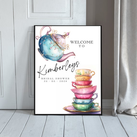 Customizable Tea Party Bridal Shower Welcome Sign - DIY Colorful Par-tea Banner Template - Whimsical Editable Tea Signs