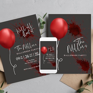 Halloween Party Invitation Template, Horror Printable Invitations, Killer Costume Party Invite, Custom Editable Spooky Invites
