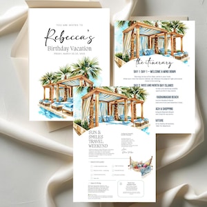 Tropical Birthday Itinerary Template Printable, Editable Beach Weekend Schedule Flyer, Bachelorette, Birthday Agenda Canva Instant Download