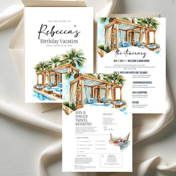 Tropical Birthday Itinerary Template Printable, Editable Beach Weekend Schedule Flyer, Bachelorette, Birthday Agenda Canva Instant Download