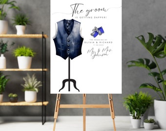 Groom Wedding Suite Welcome Sign, Groomsmen Dressing Room Banner, Grooms Suite Decor, Custom Groom is Getting Dapper Signs, Print, Digital