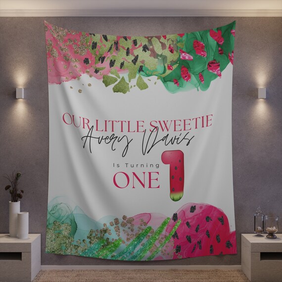 Watermelon Birthday Welcome Sign, Pink Watermelon Party Banner, Our Little Sweetie Welcome Tapestry, Print and Digital #MBP