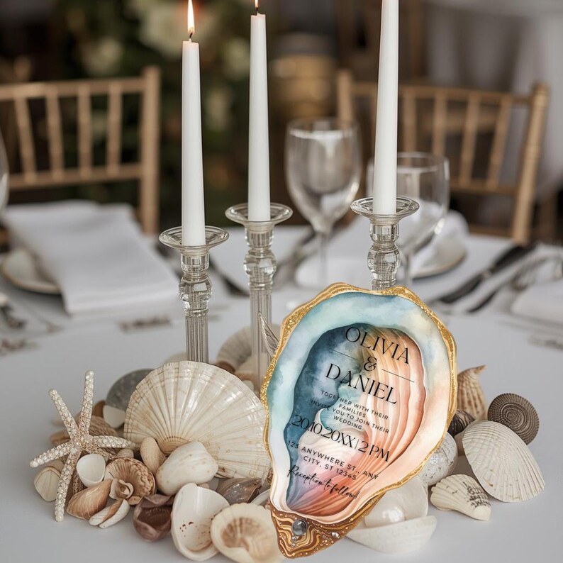 Seashell Wedding Invitation – Beach Destination Wedding Invite Cut to ...