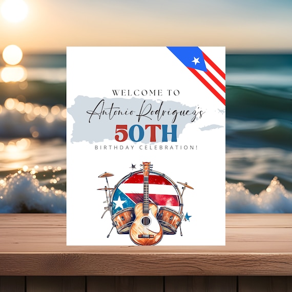 Editable Puerto Rico Birthday Welcome Sign Template | Printable Puerto Rican Party Banner | Tropical Party Decor | Fiesta Theme