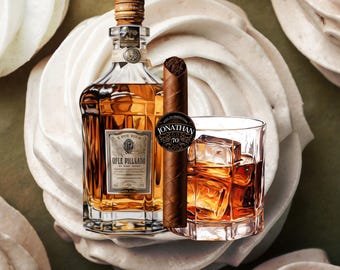 Personalized Edible Whiskey and Cigar Birthday Topper | Custom Whiskey Party Cupcake Toppers | Men’s Birthday & Bachelor Party Cake Decor