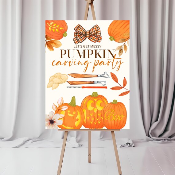 Editable Autumn Pumpkin Carving Party Welcome Sign | Fall Pumpkin Carving Event Decor | Halloween Pumpkin Party Sign | Printable Fall Party