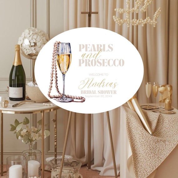 Pearls and Prosecco Welcome Sign, Bridal Shower Printed Sign, Wedding Shower Party Decoration, Pearls and Prosecco Theme Sign