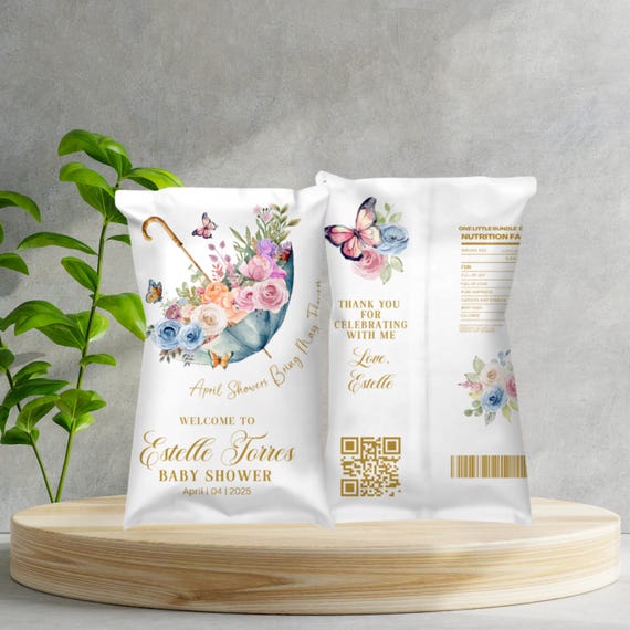 April Showers Baby Shower Chip Bag | Custom Baby Shower Party Favor | Editable Rain Baby Shower Snack Bag | Printable Baby Shower Favor