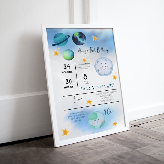 Space Birthday Milestone Sign Template | Blue Galaxy First Birthday Party Decor | Stars Birthday Banner, Houston We Have a One Year Old Sign