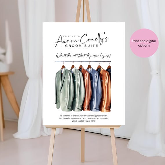 Custom Welcome Sign for Groom and Groomsmen Suite |Mist Sage, Copper Gold Wedding Decor | Groom Suite Sign, Groomsmen, Wedding Day Signage