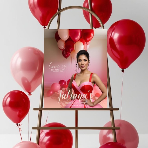 Love is in the Air Photo Bridal Shower Welcome Sign | Pink and Red Wedding Shower Sign | Editable Bridal Shower Decor