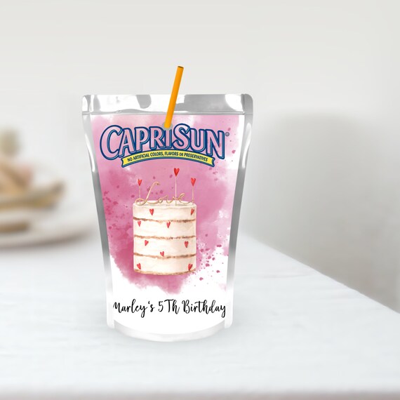 Valentine Birthday Caprisun Juice Labels, Printable Heart and Cake Party Favor Label, Editable Favor Sticker Label, Instant Download #Val