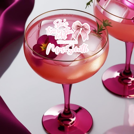 Edible Bridal Shower Cocktail Topper - She's Tying the Knot' Pink Bow, Custom Cake Decor, Wedding Drink Toppers, Bridal Party Decorations