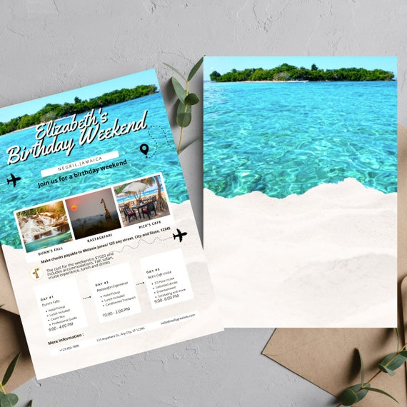 Jamaica Negril Birthday Invitation Template, Editable Jamaica Birthday Itinerary Invite, Tropical Beach Skyline, Instant Download, #JN