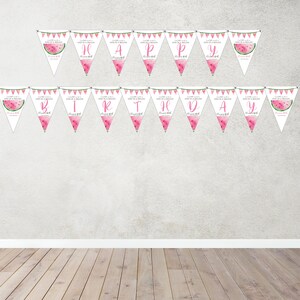 Watermelon Birthday Triangle Banner, Watermelon Bday Bunting Banners, One in a Melon Printable Banner, Print and Digital, #LDYB
