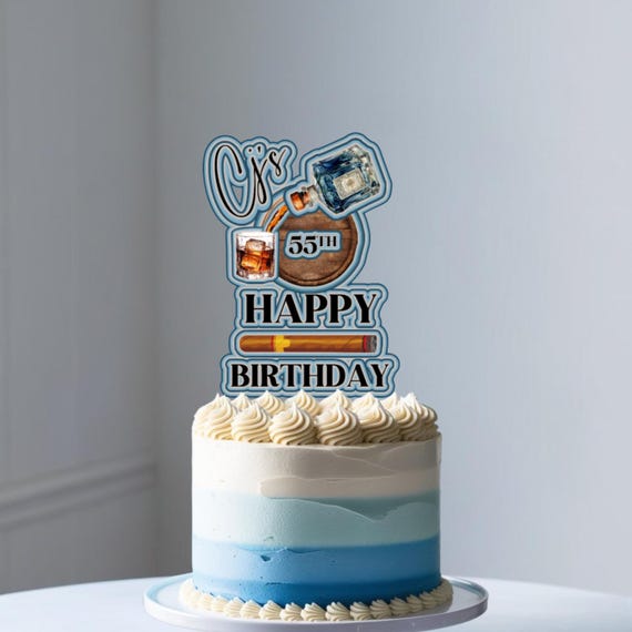 Custom Whiskey & Cigar 3D Cake Topper - Personalized Bourbon Birthday Decor - Any Age Men's Birthday Party Cake Decoration