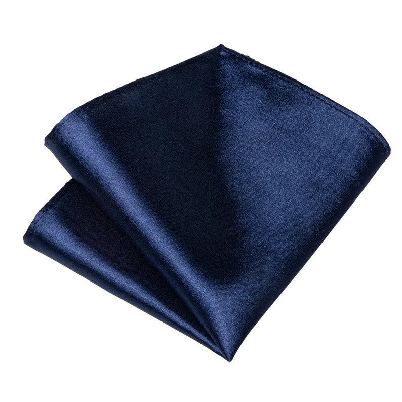Navy Blue Solid Silk Tie Pocket Square Cufflink Set image 3