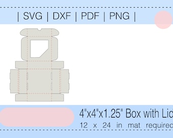 4"x4"x1,25" doos met scharnierdeksel, SVG, sjabloon, Cricut