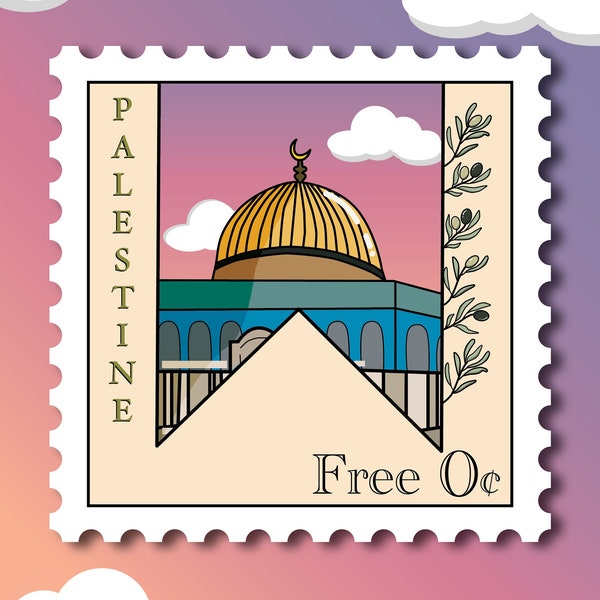 Holographic Free Palestine Stamp Sticker