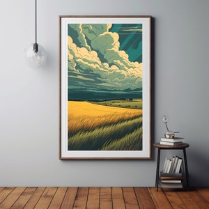 Alberta Prairies printable digital poster - Prairies Print, storm clouds, printable wall art, travel poster, nature print, instant download