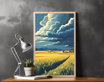 Alberta Prairies printable digital poster - Prairies Print, storm clouds, printable wall art, travel poster, nature print, instant download