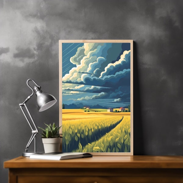Affiche numérique imprimable des Prairies de l'Alberta - Impression des Prairies, nuages d'orage, art mural imprimable, affiche de voyage, impression de la nature, téléchargement immédiat