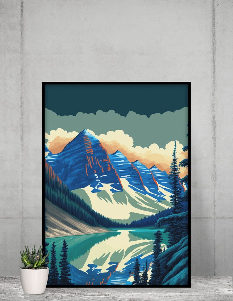 Printable Banff National Park Poster, Lake Moraine Travel Poster, Banff