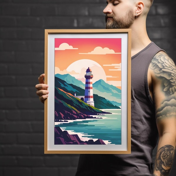 Printable Gros Morne National Park poster, Canada Newfoundland Travel Poster, ocean wall art, lighthouse, digital download, instant download