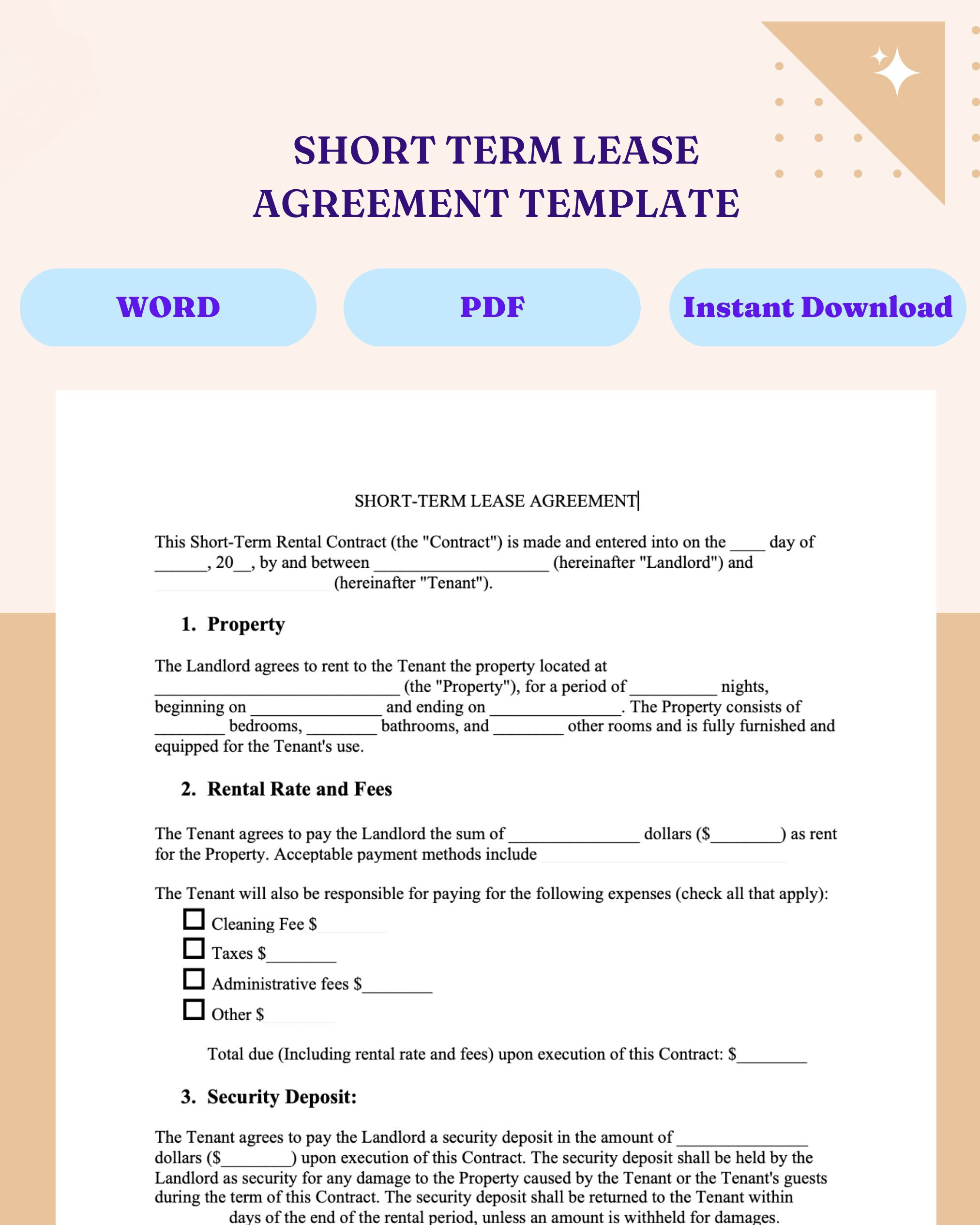 Short Term Rental Agreement/ Contract Template Quick & Easy Instant