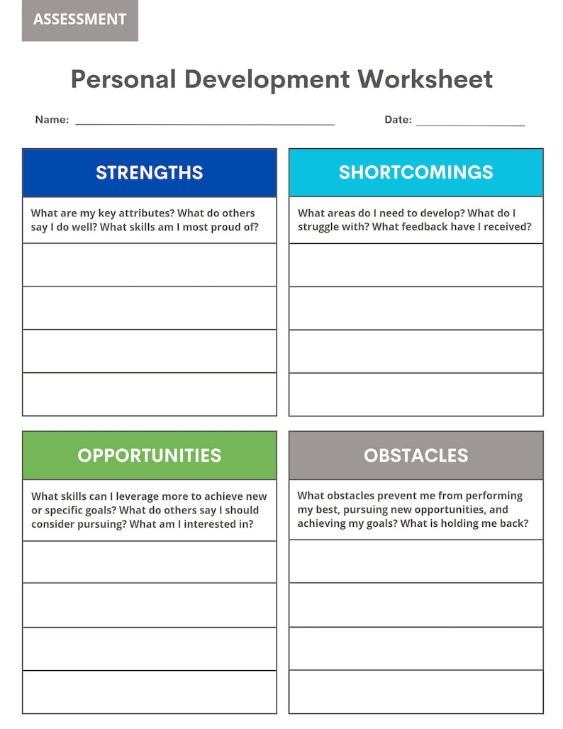 Personal Development Analysis Worksheet PDF Format Simple & Effective ...
