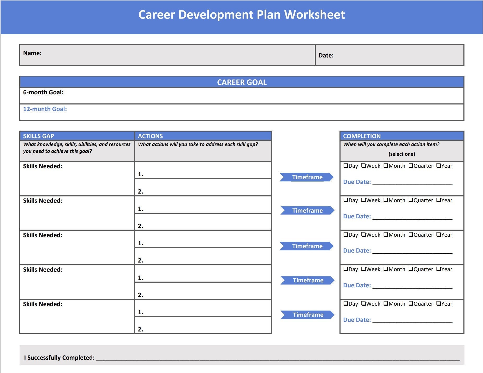 Career Development Plan Worksheet Editable PDF WORD Format Simple 