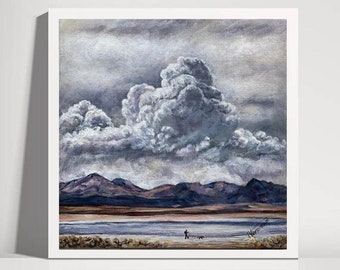 Original Acrylic Painting Clouds and Mountains, Hand Painted, 7.9" by 7.9 by InicaDolica