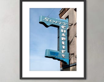 Vintage Restaurant Sign Wall Art, Savannah Photography, Neon Sign Print, Georgia Decor Print