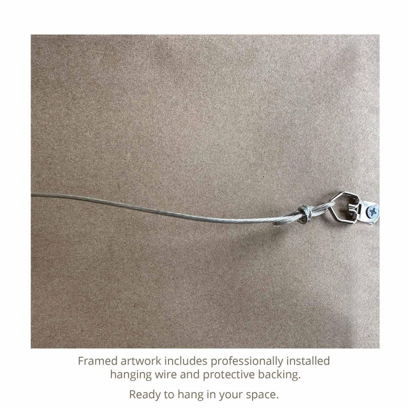 The image shows the back of my framed artwork, which includes a professionally installed hanging wire and a protective backing. Created by Thomas Enson.