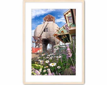 Framed Lucy the Elephant Art Print: Nostalgic Jersey Shore Wall Art, Margate NJ Artwork, Historic Architecture, New Jersey Decor