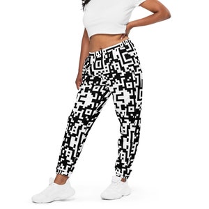 QR Print Track Pants, Unique Sweat Pant for Women Men, Tracksuit Activewear, Runner Gift, Black and White Athletic Clothing With Personality