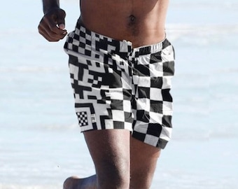 QR Code Checkered Board Shorts, Men's Festival Shorts QR Code Checkered Board Shorts, Men's Festival Shorts