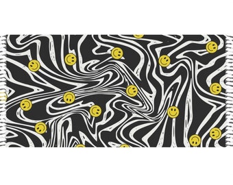 Trippy Smiley Zebra Trance Pashmina, Abstract Psychedelic Boho Raver Scarf Festival Shawl Wrap, Unique Rave Clothing Accessory Women Men EDM