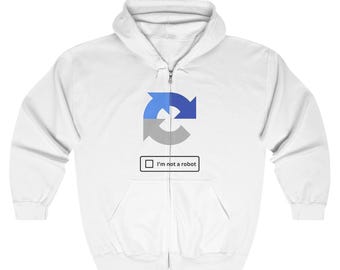 Im Not A Robot Zip Up Hoodie, Techie Hooded Sweatshirt, Hacker Sweater Jacket Pullover Unique Clothing Gift PC Gamer Tech Geek Jumper Zipper