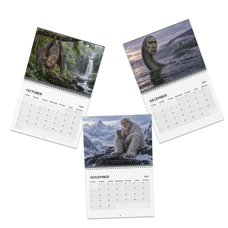Nicolas Cage Cryptid Calendar, Funny Bigfoot, Mothman, Nessie 2027 Wall Calendar, Absurd Gag Gift, Yankee Swap, Humorous White Elephant Gift image 8