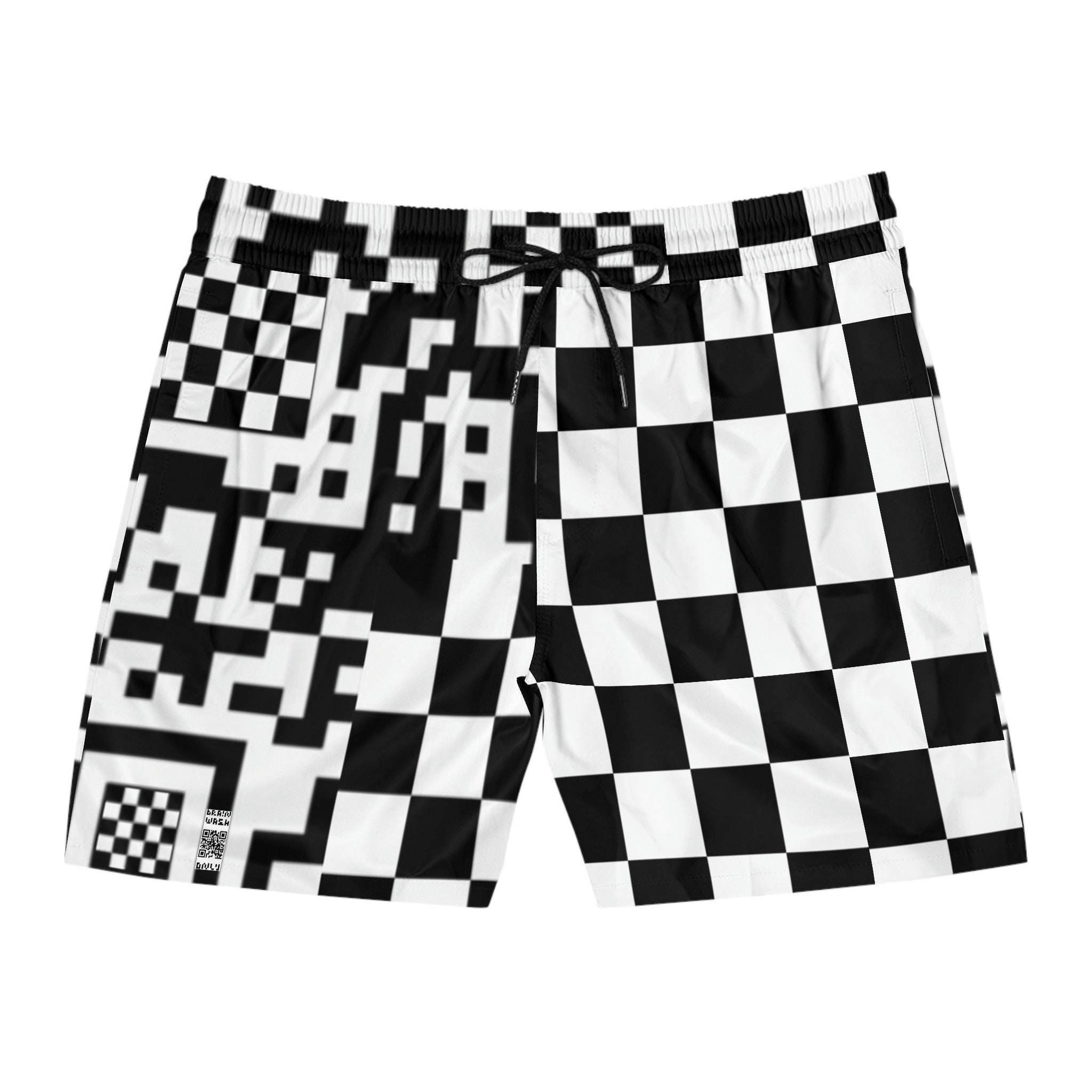 QR Code Checkered Board Shorts, Men's Festival Shorts QR Code Checkered Board Shorts, Men's Festival Shorts
