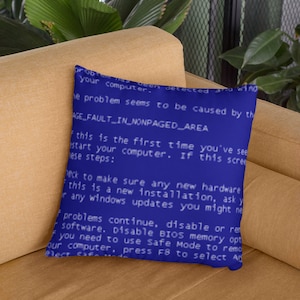 Almohada de pantalla azul de la muerte, almohada BSOD, almohada cuadrada azul oscuro divertida, decoración tecnológica divertida, almohada de regalo de soporte de TI, soporte técnico de regalo de computadora