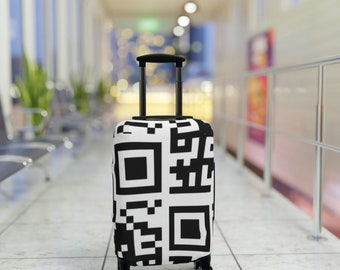 QR Print Luggage Cover | Travel Accessory | QR Print Luggage Protector | Chic Luggage Cover | Geometric Luggage Cover | QRcore Travel Decor