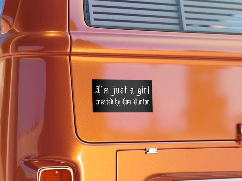 Im Just A Girl Created By Tim Burton Bumper Sticker, Whimsigoth Dark Aesthetic Car Sticker, Gothic Girl Gift Quirky Goth Stocking Filler Emo image 2