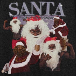 Santa Father Christmas T-Shirt for Men, Funny Vintage Xmas Black Santa Claus T Shirt, Humorous Unique Retro Holiday Tee, White Elephant Gift