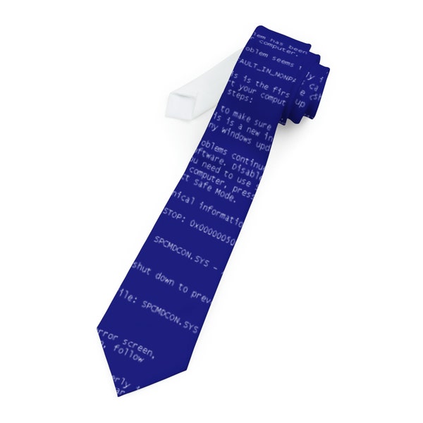 Blue Screen of Death Necktie, Funny Tie, Dark Blue Necktie, IT Joke Necktie, Unique Necktie, Geeky Fun Formalwear, Funny Men Formal Attire