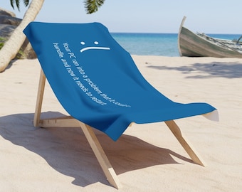 BSoD Beach Towel, Cyber Techie Beach Towel, Computer Tech Geek Gift Unique Towel, Summer Birthday Geeky Pool Accessory Decoration, Cybercore