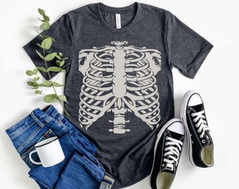 Skeleton T-Shirt, Halloween T Shirt for Men Women, Goth Gift, Dark Alt, Punk Grunge, Emo Tee, Gothic Clothing, Easy Costume, Day of the Dead