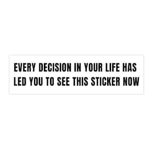 Every Decision In Your Life Bumper Sticker, Existentialism Car Sticker, Funny Philosophy Gift for Men Stocking Filler, Unique Joke Gag Decal