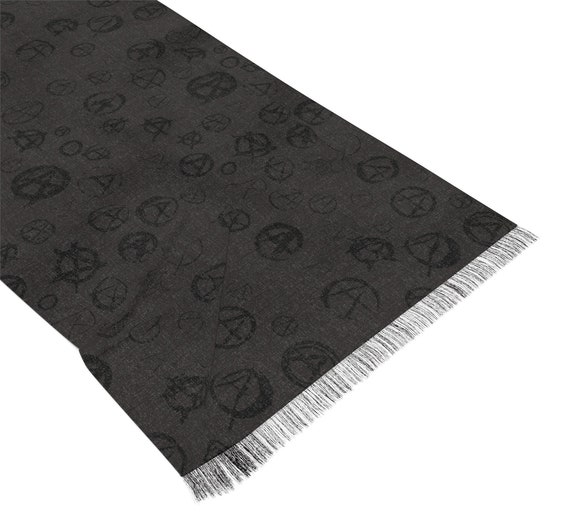 Anarchism Tonal Black Pashmina, Black On Black Murdered Out Scarf Wrap Dark Clothing for Anarchist Raver Gift, Anarchy Rave Accessory Shawl